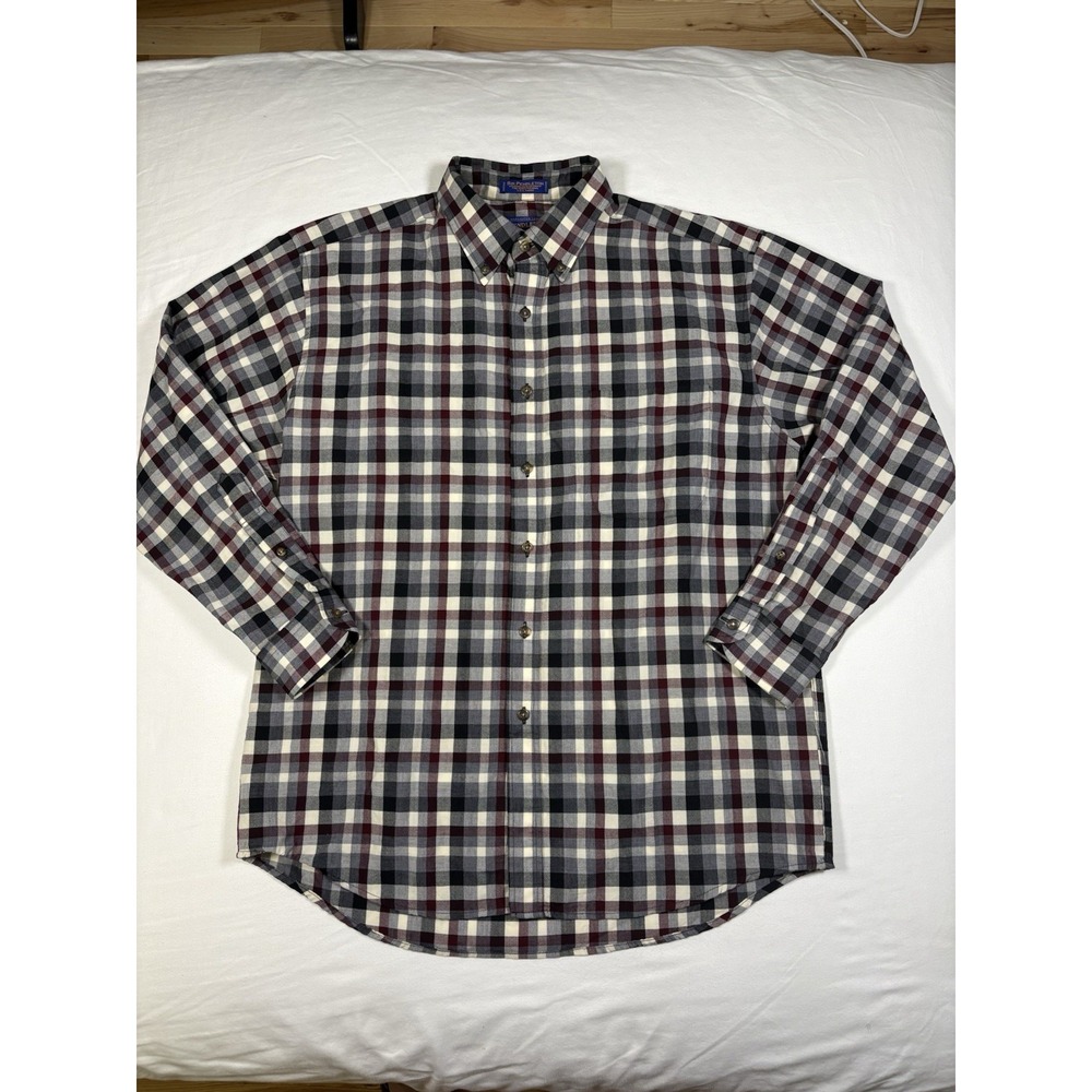 Vintage Pendleton Wool Shirt Large Board Style Burgundy Gray Check Lightweight